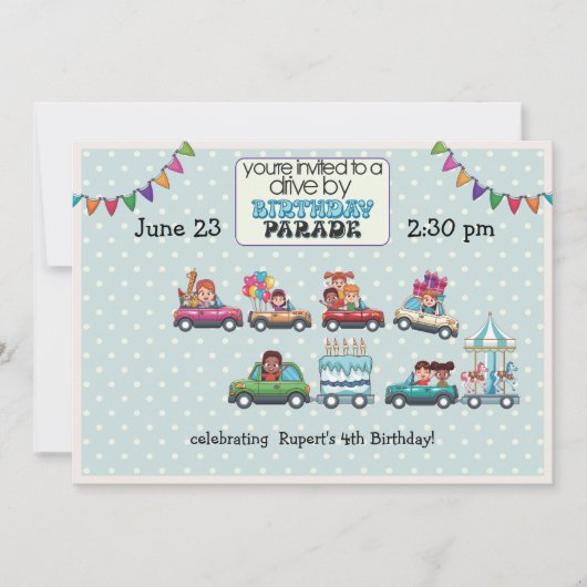 Blue Polka Dot Drive op uitnodiging voor verjaarda (Voorkant)