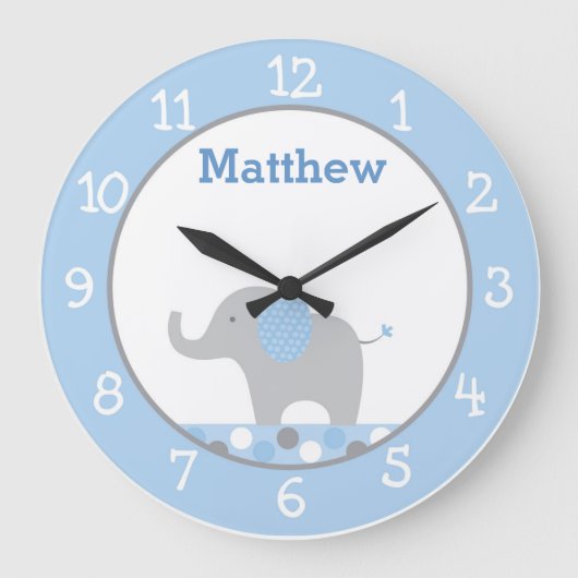 Blue Polka Dot Elephant Nursery Grote Klok (Voorkant)