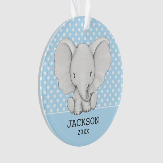 Blue Polka Dot Elephant Personal Boy baby Ornament (voorkant)