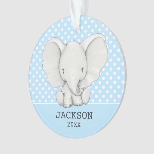 Blue Polka Dot Elephant Personal Boy baby Ornament (voorkant)
