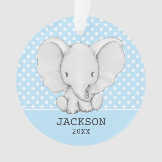 Blue Polka Dot Elephant Personal Boy baby Ornament (voorkant)