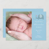 Blue Polka Dot Elephants Baby Boy Foto geboorte Aankondiging (Voorkant / Achterkant)