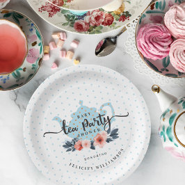 Blue Polka Dot  Floral Teapot Baby shower Papieren Bordje