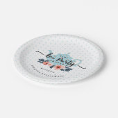 Blue Polka Dot  Floral Teapot Baby shower Papieren Bordje (Gekanteld)