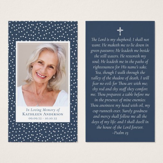 Blue Polka Dot Foto Memorial Prayer Kaart (Voorkant /achterkant)