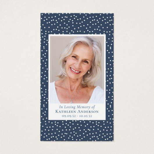 Blue Polka Dot Foto Memorial Prayer Kaart (Voorkant)