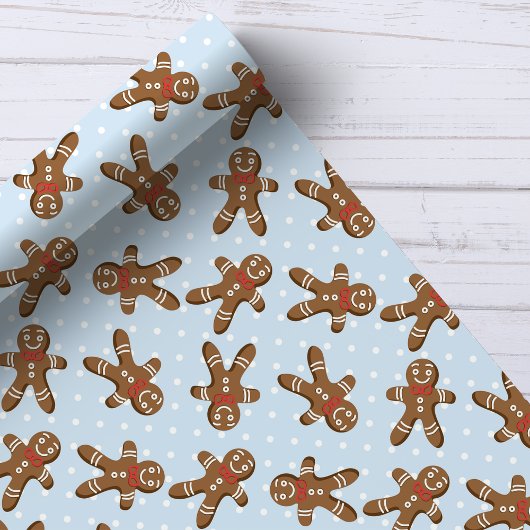 Blue Polka Dot Gingerbrood Man Kerstmis Cadeaupapier