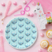 Blue Polka Dot Heart Valentijn Day Cute Papieren Bordje (Feest)