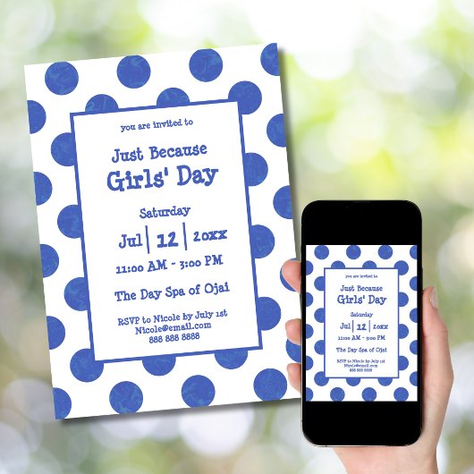 Blue Polka Dot Just Because Girls's Day at Spa Kaart