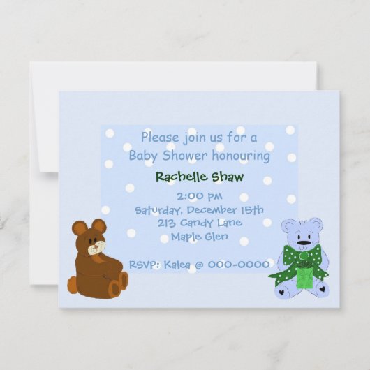 Blue Polka Dot Little Beren - Shower Invitation Kaart (Voorkant)