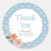 Blue Polka Dot met Delicate Floral bedankt Ronde Sticker (Voorkant)