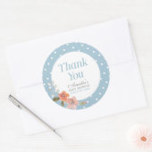 Blue Polka Dot met Delicate Floral bedankt Ronde Sticker (Envelop)