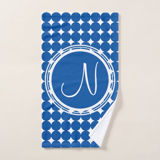 Blue Polka Dot Monogram Bad Handdoek (Handdoek)