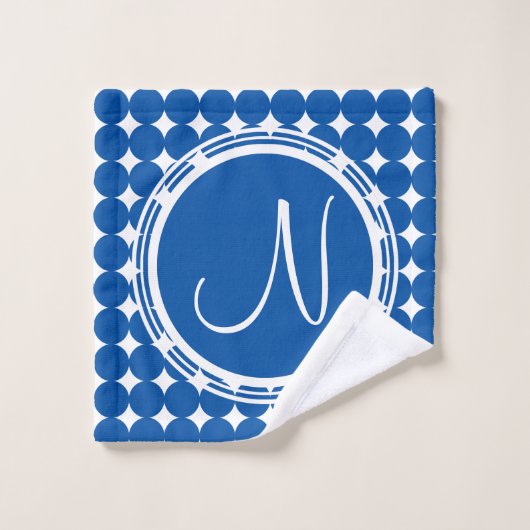 Blue Polka Dot Monogram Bad Handdoek (Wasdoekje)