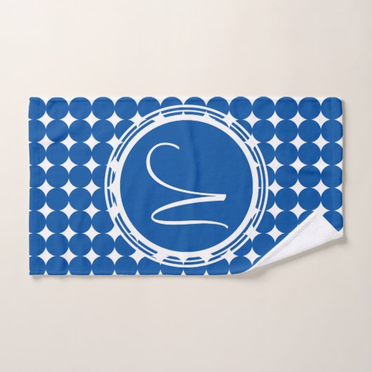 Blue Polka Dot Monogram Bad Handdoek (Handdoek)