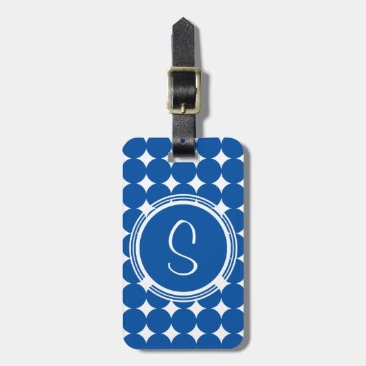 Blue Polka Dot Monogram Bagagelabel (Voorkant verticaal)