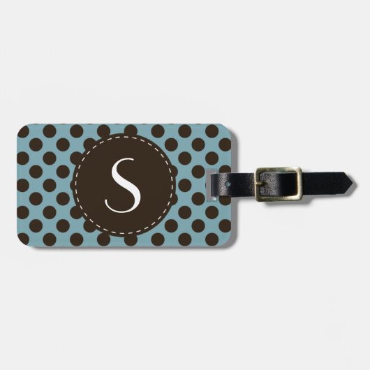 Blue Polka Dot Monogram Gepersonaliseerd Bagagelab Bagagelabel (Voorkant horizontaal)