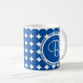 Blue Polka Dot Monogram Koffiemok (Voorkant rechts)