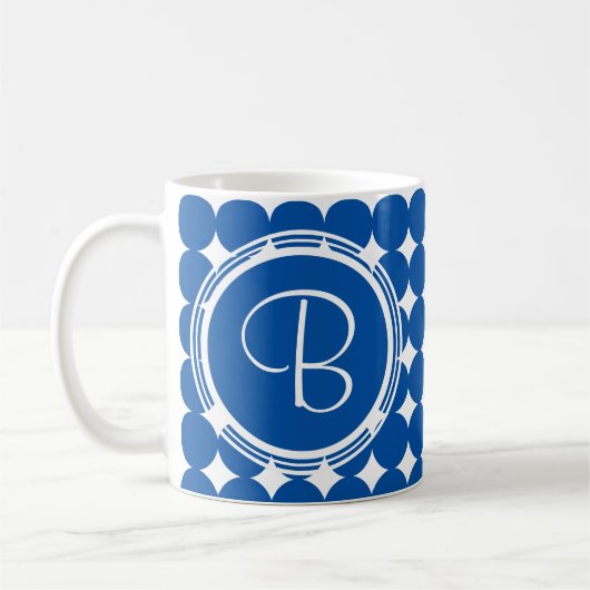 Blue Polka Dot Monogram Koffiemok (Links)