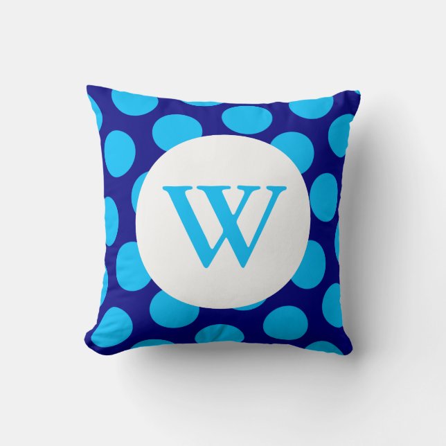 Blue Polka Dot Monogram Kussen (Voorkant)
