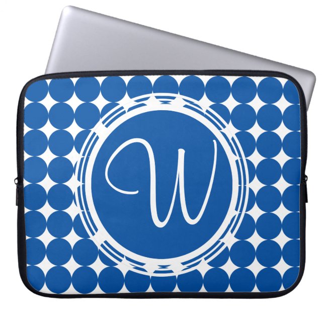 Blue Polka Dot Monogram Laptop Sleeve (Voorkant)