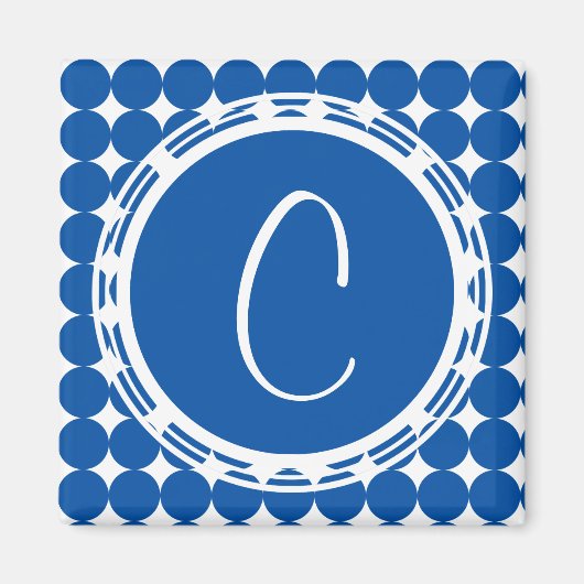 Blue Polka Dot Monogram Magneet (Voorkant)