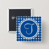 Blue Polka Dot Monogram Vierkante Button 5,1 Cm (Voorkant /achterkant)