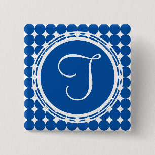 Blue Polka Dot Monogram Vierkante Button 5,1 Cm