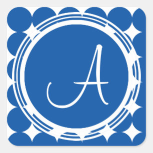 Blue Polka Dot Monogram Vierkante Sticker