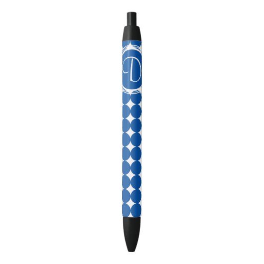 Blue Polka Dot Monogram Zwarte Inkt Pen (Voorkant Verticaal)