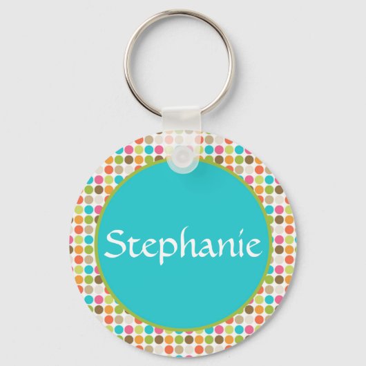 Blue Polka Dot  Name Button Sleutelhanger (Voorkant)