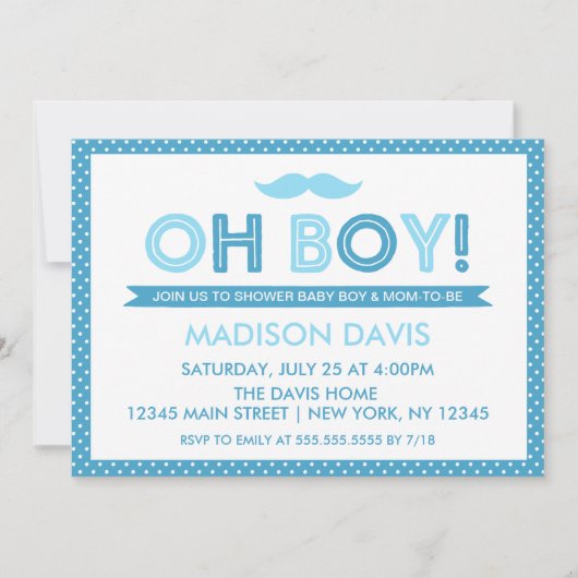 Blue Polka Dot Oh Boy Baby shower Kaart (Voorkant)