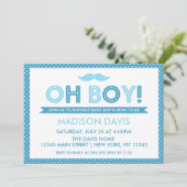 Blue Polka Dot Oh Boy Baby shower Kaart (Staand voorkant)