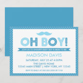 Blue Polka Dot Oh Boy Baby shower Kaart (Voorkant / Achterkant)