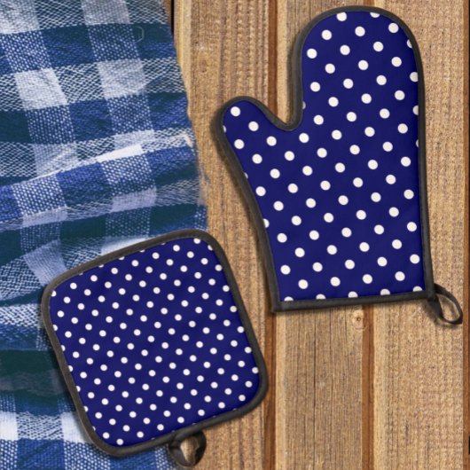 Blue Polka Dot Ovenwant & Pannenlap Set