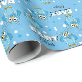 Blue Polka Dot Owl Baby shower Thema Cadeaupapier (Rol Hoek)