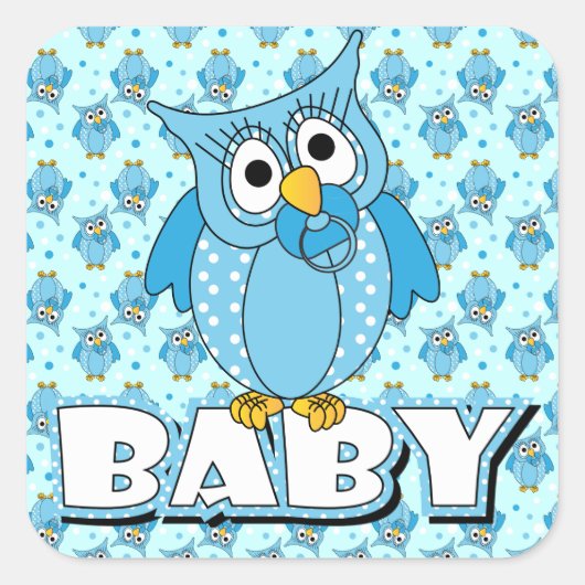Blue Polka Dot Owl Baby shower Thema Vierkante Sticker (Voorkant)