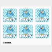 Blue Polka Dot Owl Baby shower Thema Vierkante Sticker (Vel)