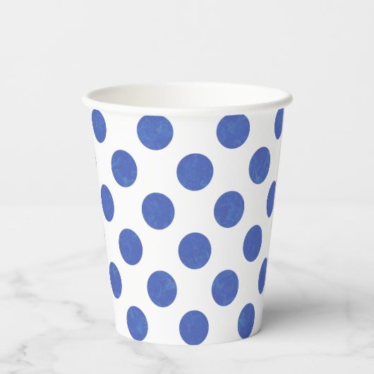 Blue Polka Dot Papieren Bekers (Achterkant)
