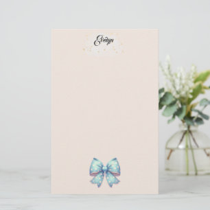 Blue Polka Dot Ribbon Stationery Briefpapier