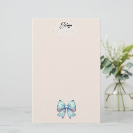 Blue Polka Dot Ribbon Stationery Briefpapier (Staand voorkant)