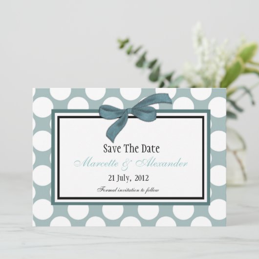 Blue Polka Dot Save the Date (Staand voorkant)