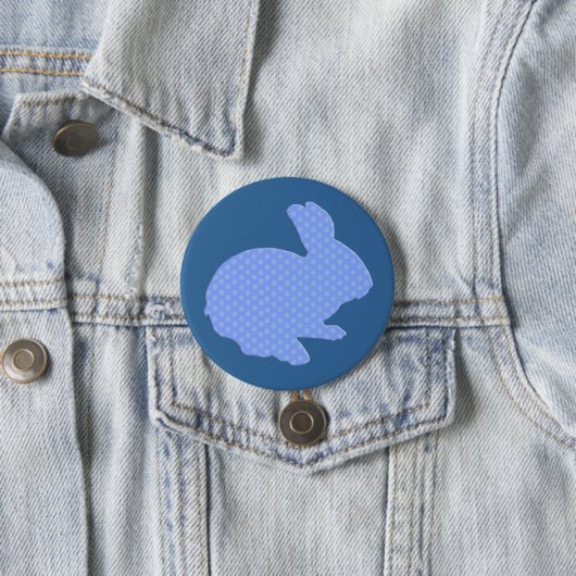 Blue Polka Dot Silhouette Easter Bunny Button (In situ)