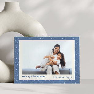 Blue Polka Dot Snow Simple Holiday-fotokaart Feestdagenkaart