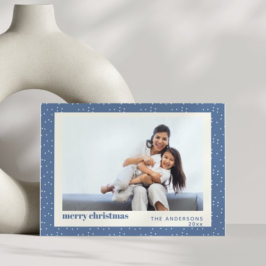 Blue Polka Dot Snow Simple Holiday-fotokaart Feestdagenkaart