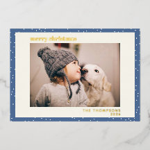 Blue Polka Dot Snow Simple Photo Gold