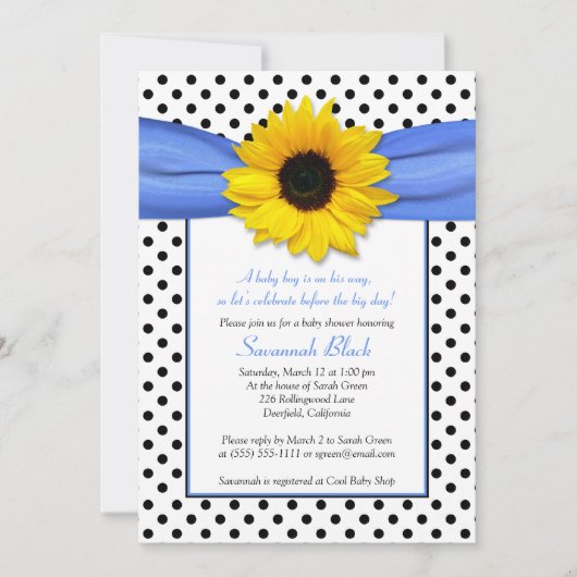 Blue Polka Dot Sunflower Boy Baby shower Kaart (Voorkant)