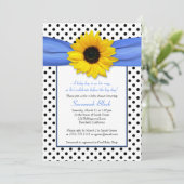 Blue Polka Dot Sunflower Boy Baby shower Kaart (Staand voorkant)