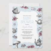 Blue Polka Dot Tea Party Baby shower Kaart (Voorkant)