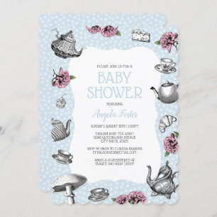 Blue Polka Dot Tea Party Baby shower Kaart
